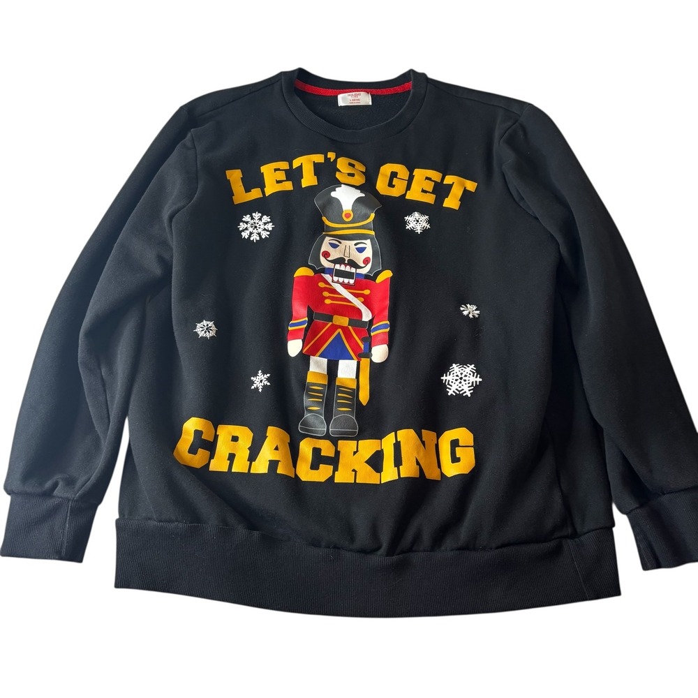 Holiday Time Men's Large Black Nutcracker Christmas Graphic Sweatshirt Large